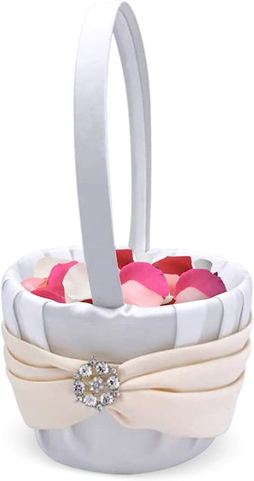 Flower Girl Basket- Satin White & Ivory