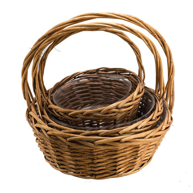Honey Stain Round Handled Willow Baskets, Set of 3 (14″, 16″, 18″)