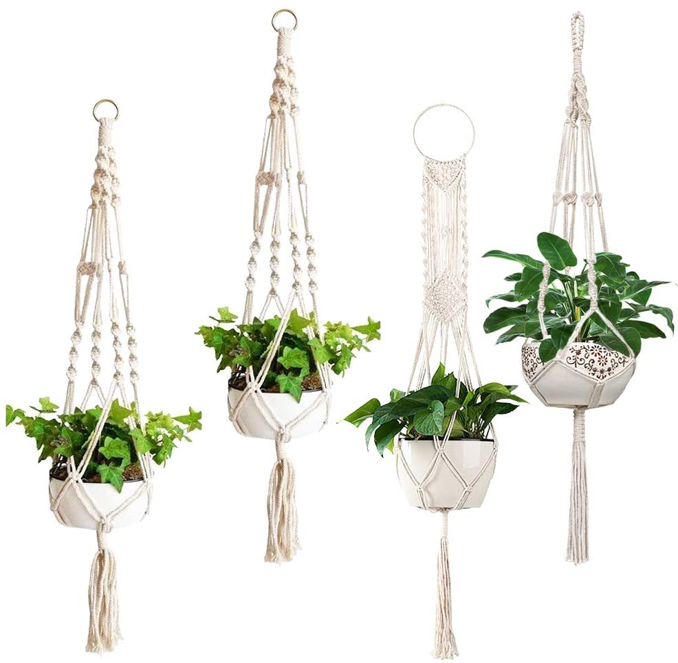 Plant Hanger Set of 2 Indoor Hanging Planter, Handmade Hanging Plant Holder- 43 Inch, 4 Legs Boho Chic
