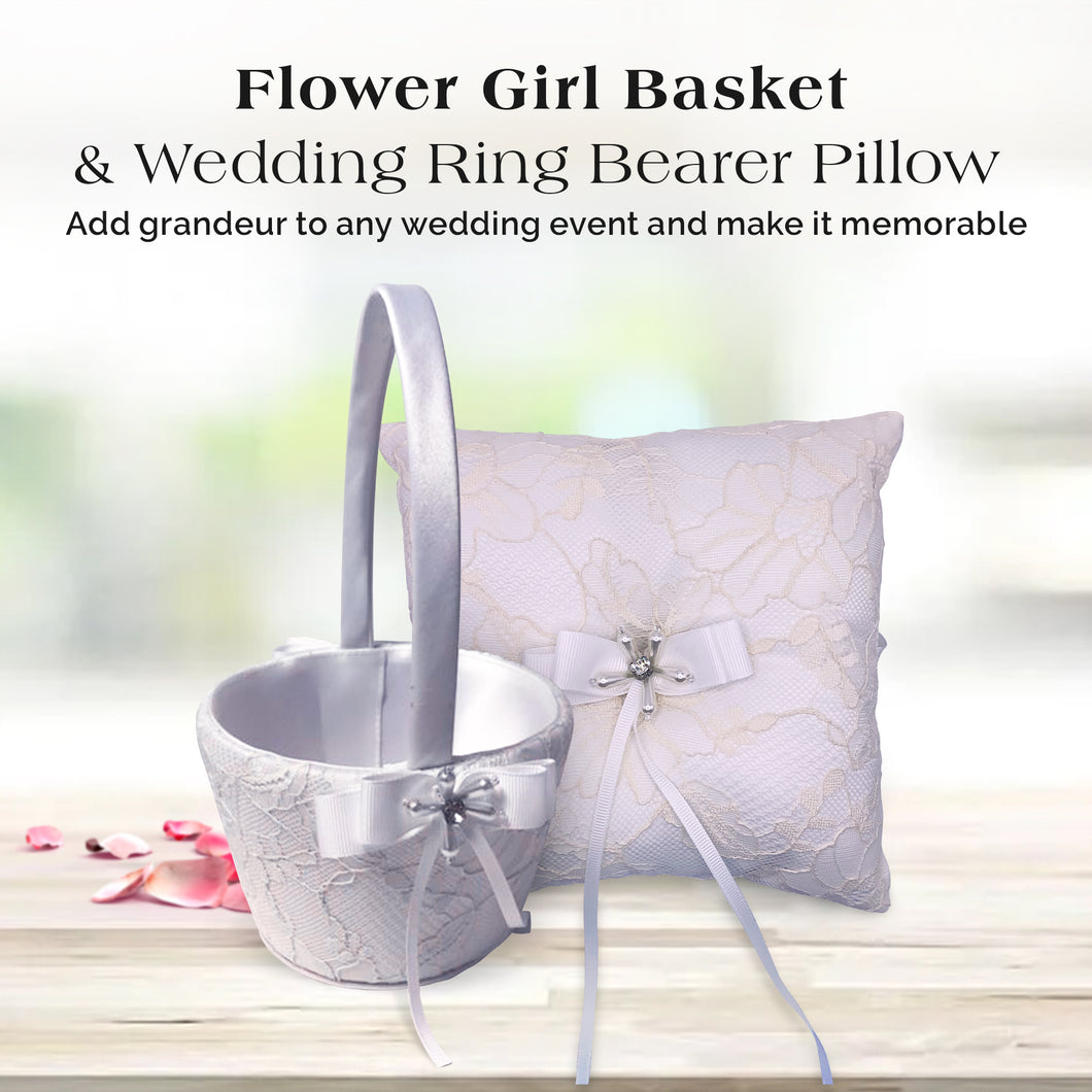 Lace Flower Girl Basket & Ring Bearer Pillow