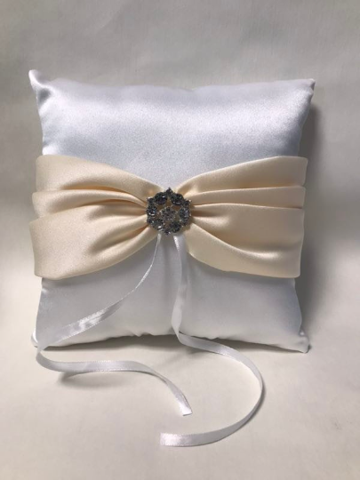 Satin Ring Bearer Pillow - White with Ivory